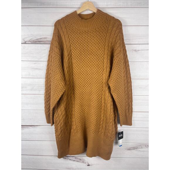 Sandra Darren Sweater Dress Women XL Brown Acrylic Textured Cable Knit Crew Neck - Picture 1 of 8